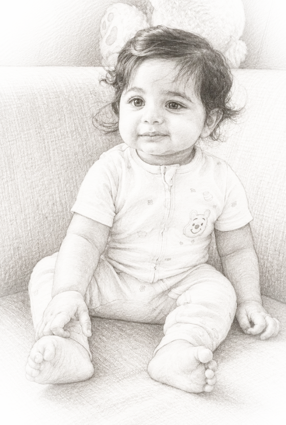 A pencil sketch of Reyaansh